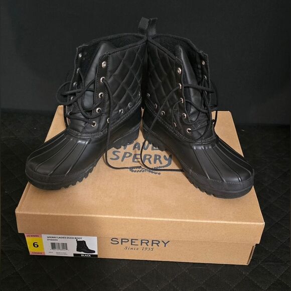 Sperry Ladies Duck Boots Women’s Size 6 Black Quilted Warm Waterproof - Picture 2 of 13